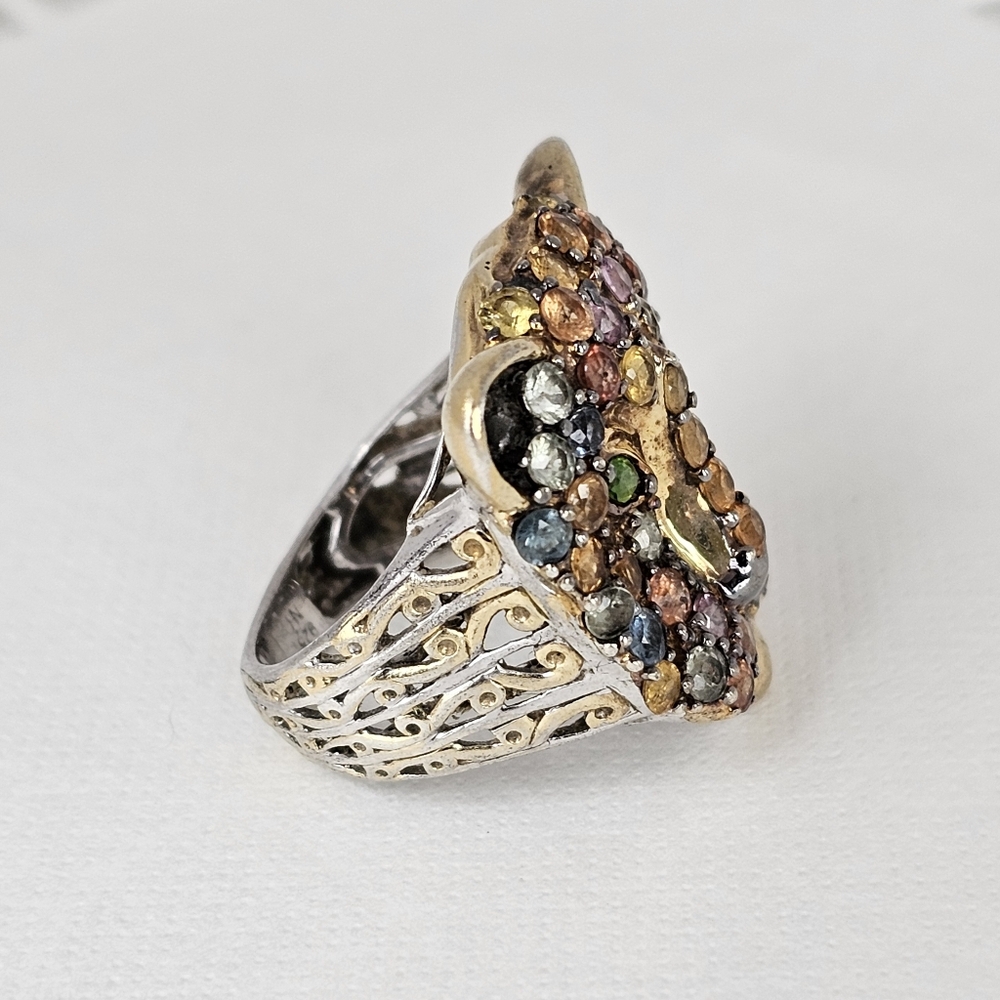 Gems En Vogue Natural Multi Sapphire Ring Palladium Sterling Silver 24k Size 7! - Picture 5 of 6